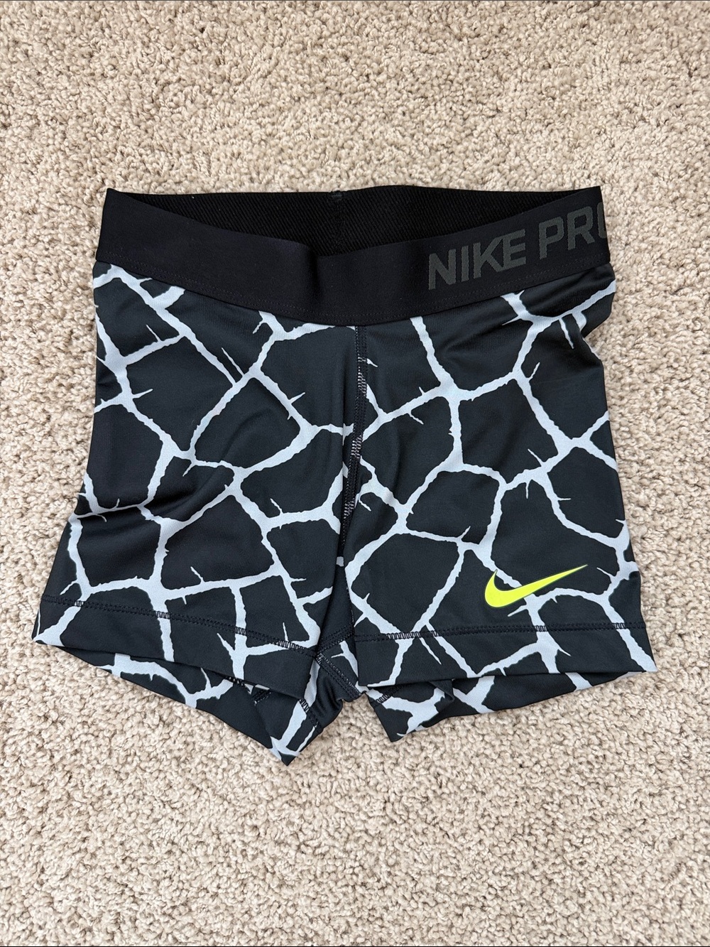 Nike Black Giraffe-Print Compression Shorts with Neon Swoosh